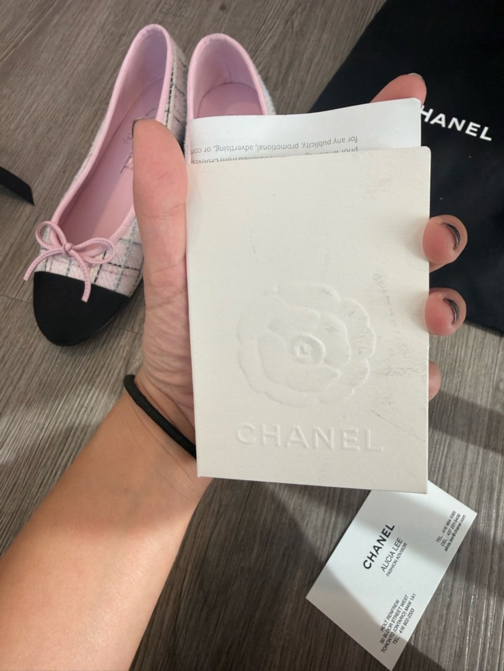 Chanel Pink and White Tweed CC Cap Toe Bow Ballet Flats - Picture 11 of 14